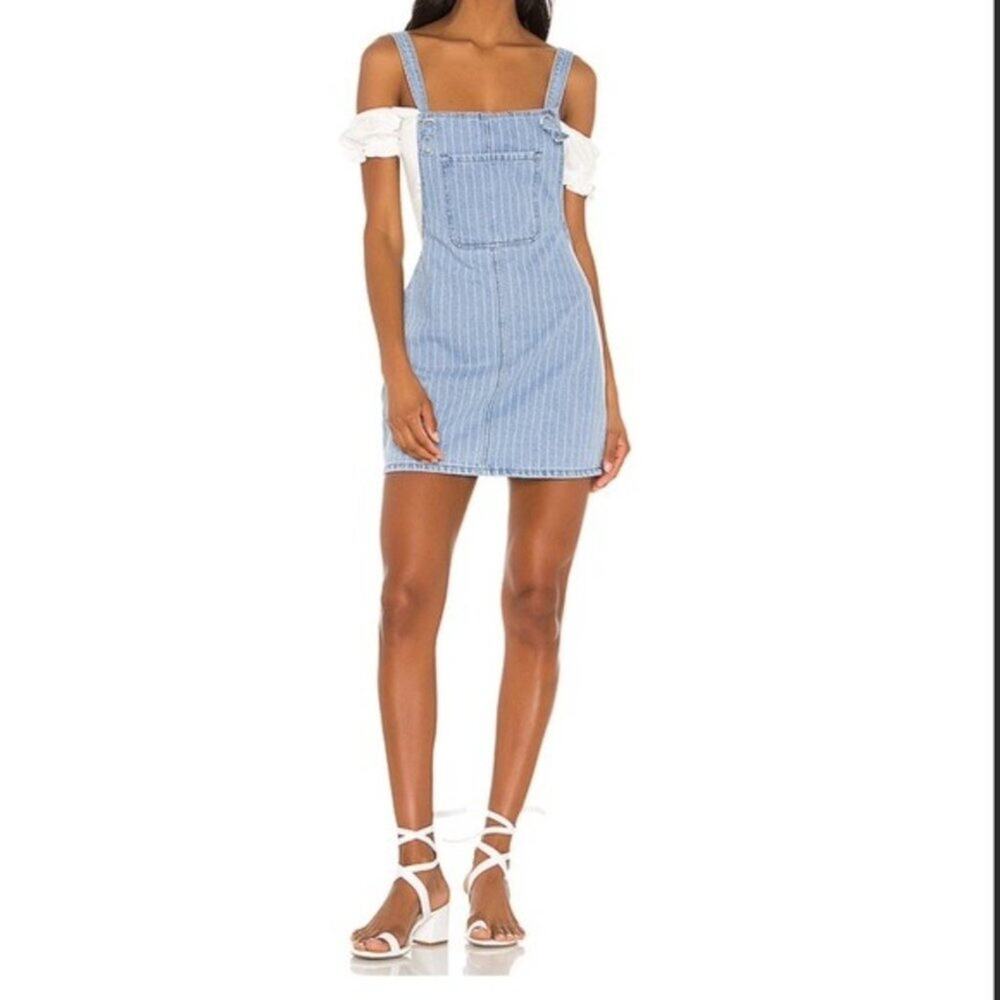 Overall Dress Superdown Revolve Ida Stripe Denim Mini NWT Size Medium M